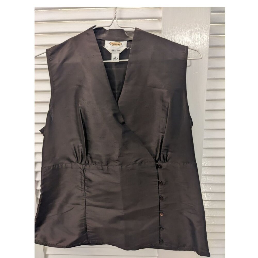 Vintage '90s Talbots Pure Silk Vest Women Brown, Size 10, Retro Classic